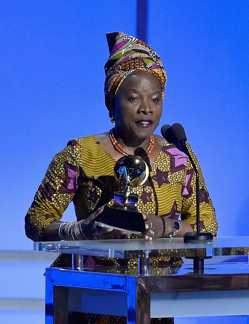 LOS ANGELES, CA - FEBRUARY 15: Singer Angelique Kidjo accepts the award for Best World Music Album for "Sings" onstage during the GRAMMY Pre-Telecast at The 58th GRAMMY Awards at Microsoft Theater on February 15, 2016 in Los Angeles, California.   Kevork Djansezian/Getty Images/AFP