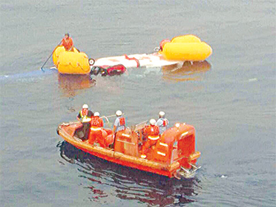 Rescue operation at the scene where Bristow Helicopter was ditched in the Atlantic Ocean 