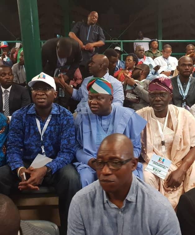 Hugs and smiles Sanwo-Olu, Ambode, Fashola meet at APC convention | The ...