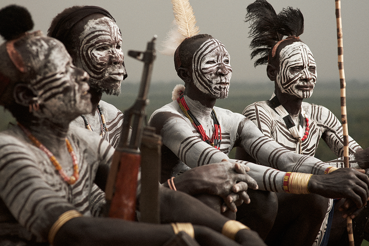 Karo indigenes paint their bodies with a mixture of white chalk 