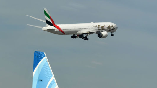 An Emirates aircraft takes off from Dubai International Airport. Emirates Airline is set to resume its operation in Nigeria (Photo by KARIM SAHIB / AFP)