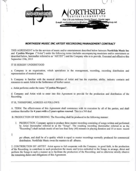 cynthia morgan contract