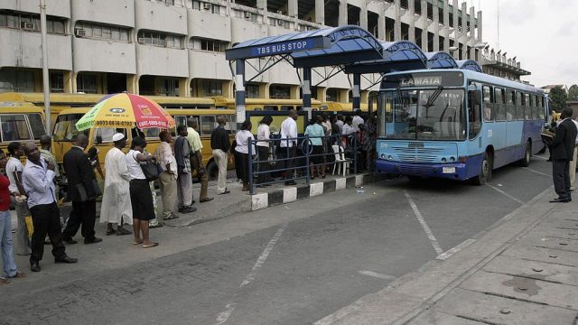 Commuters board the Lagos Bus Rapid Transit (BRT) at Obalende bus station in Lagos, Nigeria's commercial capital. Photo: PIUS UTOMI EKPEI/AFP