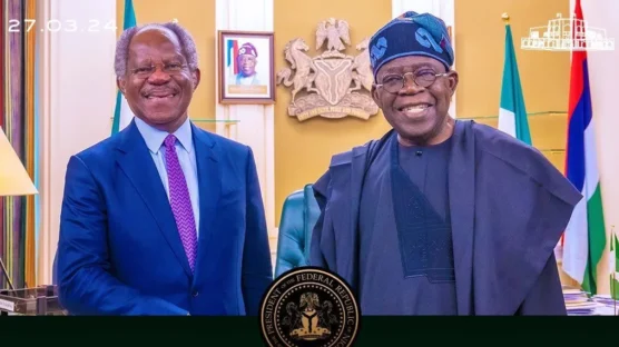 President Tinubu and Adebayo Ogunlesi during a meeting in Abuja [PHOTO CREDIT: Presidency]