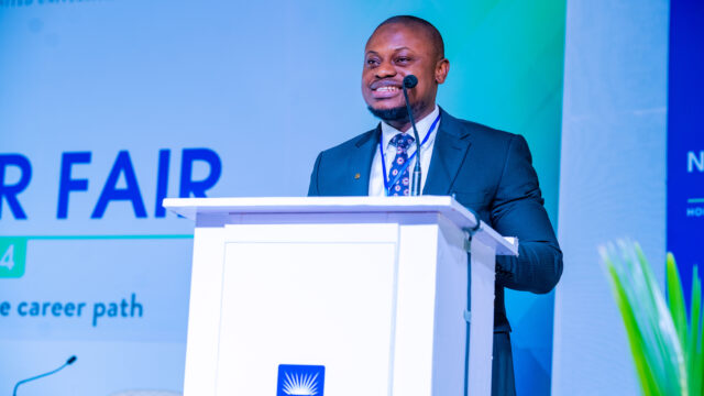 Mr. Habeeb Jaiyeola, Partner, at PwC Nigeria, delivering a keynote address during Nile University of Nigeria’s 5th Annual Career Fair, June 4, 2024.