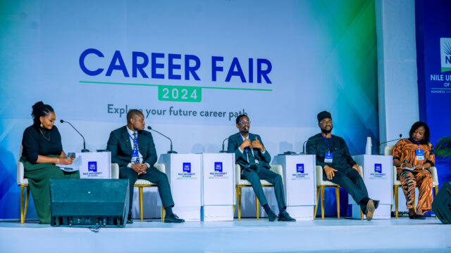 A cross-section of panelists discussing during the 5th annual career fair at Nile University of Nigeria.