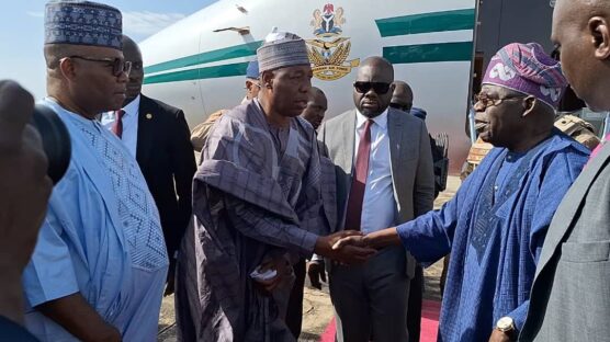 President Bola Tinubu has arrived in Borno State to express condolences and evaluate the impact of the recent floods