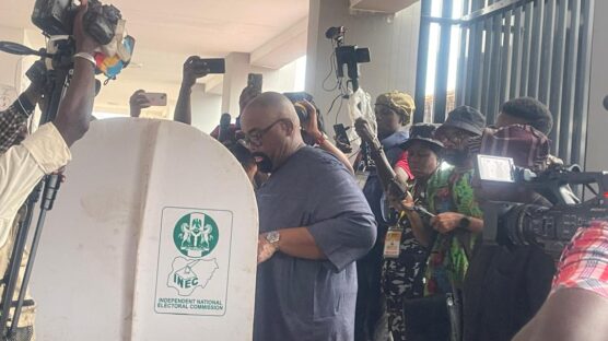 The Labour Party (LP) candidate for the ongoing governorship election in Edo State, Olumide Akpata, casting his vote