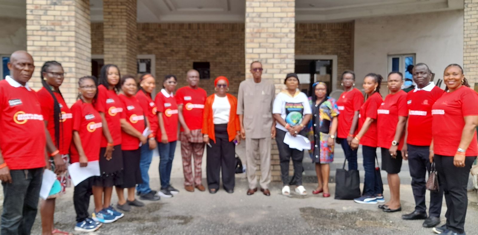 FUTO DVC (Academics) Prof. Emmanuel Esenwah (m) in a group photograph with the Alliances for Africa (AfA) team and members of the Institution of Women, Gender, and Development Studies (IWOGDS) of the university at the one-day in-house sensitization campaign against sexual harassment held at the institution over the weekend