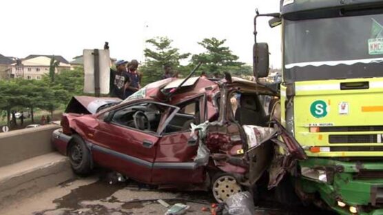 Accident involving a car and tanker in Anambra State [Credit: Channels Television]