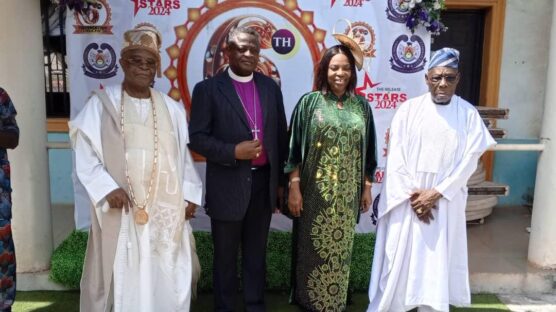 L-R: Alake of Egbaland, Adedotun Aremu Gbadebo; Venerable Collins Babalola; his wife, Prof. Chinedum Peace Babalola; and former President Olusegun Obasanjo at the valedictory event in Abeokuta.