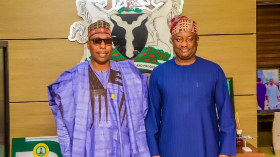 Borno State Governor, Babagana Umar Zulum (left), visits Aviation Minister, Festus Keyamo as Maiduguri airport is upgraded to international status