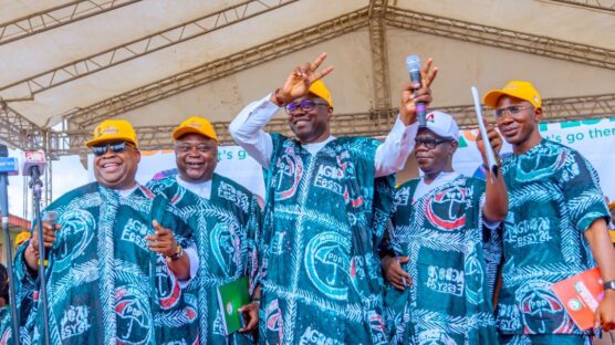 Governor Seyi Makinde of Oyo State and some other governors at during the flag-off of the PDP campaign ahead of the Ondo State gubernatorial election