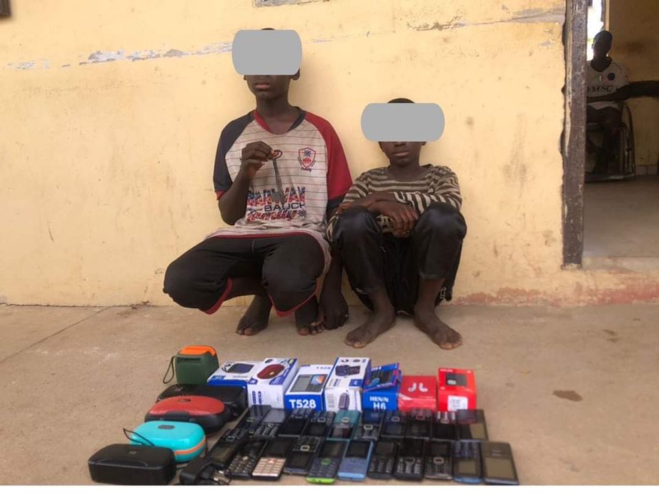 The Bauchi State Police Command has paraded two teenagers for allegedly stealing 100 cell phones, 75 MP4 players, and other mobile phone components