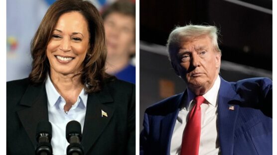 Kamala Harris (left) and Donald Trump will deploy starkly contrasting celebrity power this weekend in Pennsylvania and Michigan, two must-win states