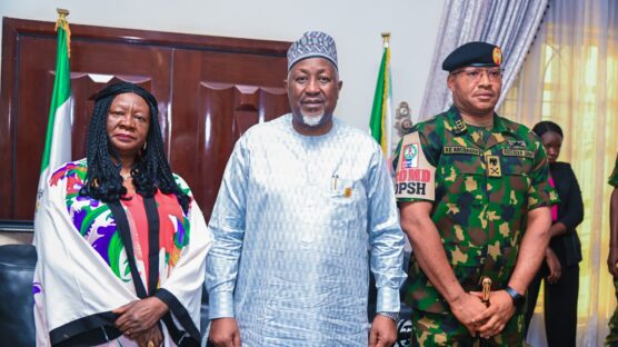 Defence minister Abubakar Badaru (middle) met with traditional rulers and others to tackle the growing insecurity in Plateau State