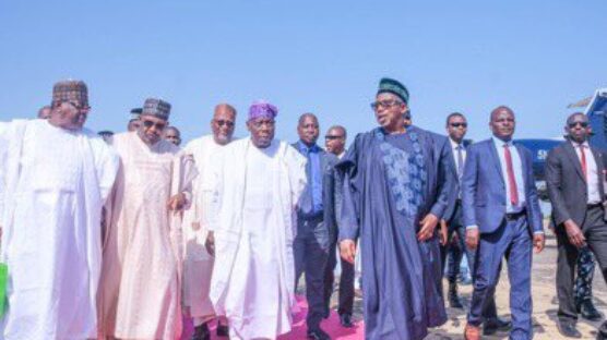 Governor Bala Mohammed of Bauchi State along with other high-ranking officials, warmly received former President, Olusegun Obasanjo