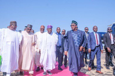 Governor Bala Mohammed of Bauchi State along with other high-ranking officials, warmly received former President, Olusegun Obasanjo