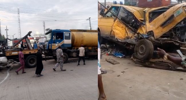 Two people have died in a multiple-vehicle crash at the Second Rainbow Bus Stop along the Oshodi-Apapa Expressway in Lagos