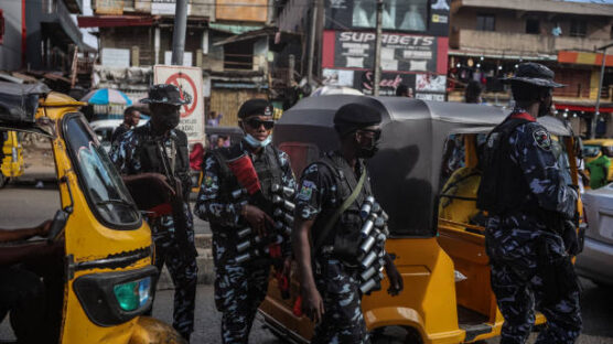 Nigerian security forces deploy ahead of an anti government demonstration in Lagos, on October 1, 2024.