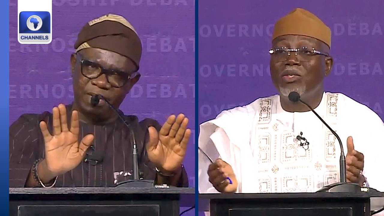 Governor Lucky Aiyedatiwa of the APC (right) and the People’s Democratic Party (PDP) candidate, Agboola Ajayi, battled as they engaged in a debate organised by Channels Television ahead of the Ondo State governorship election