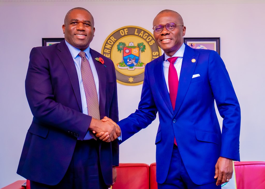 Lagos State Governor, Mr. Babajide Sanwo-Olu, on Monday, received the United Kingdom's Foreign Secretary, Mr. David Lammy, in a courtesy call at the State House in Marina