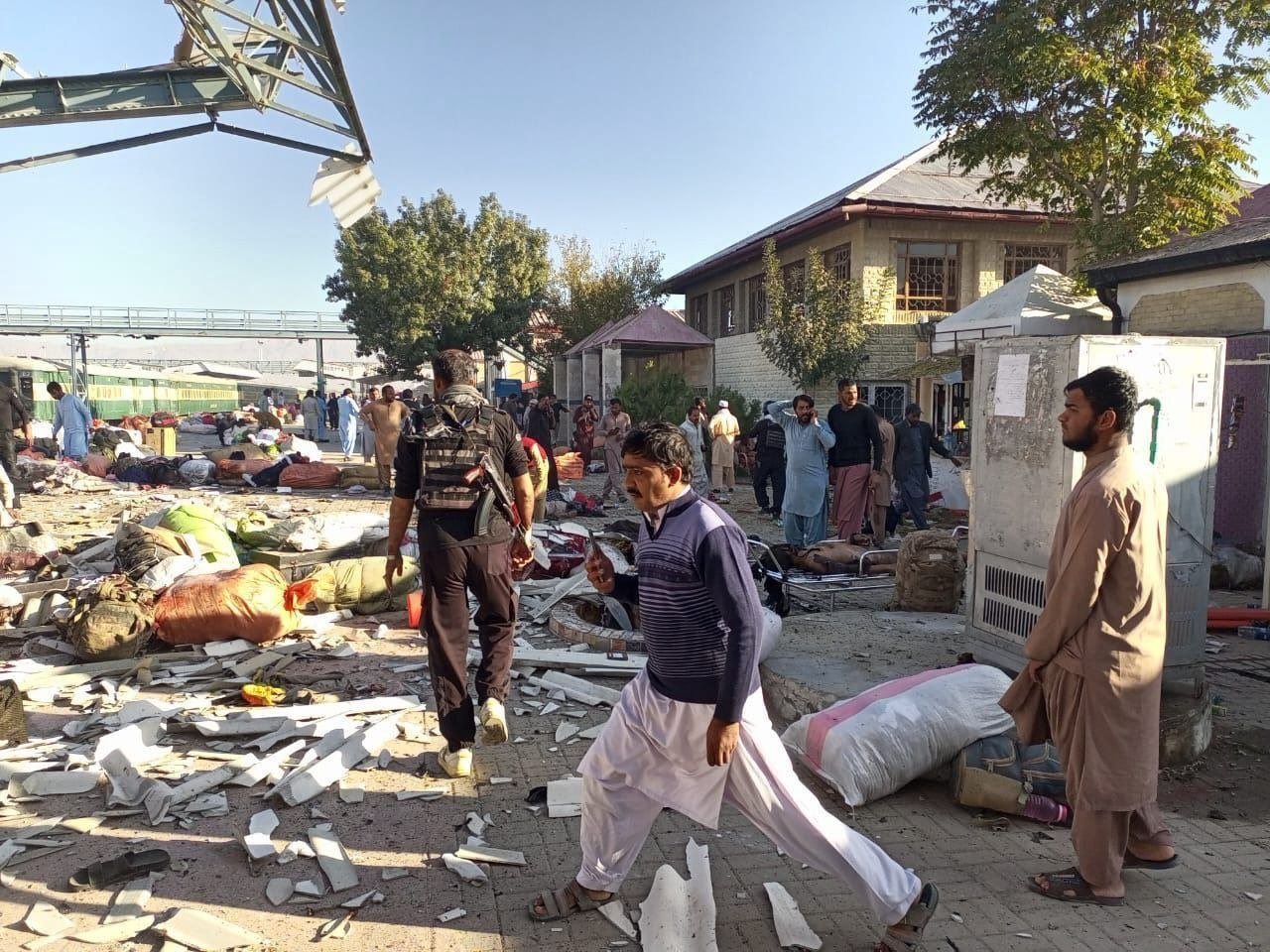 A bomb blast at a railway station in Pakistan's Balochistan province has killed at least 17 people and wounded dozens more, police and medics said