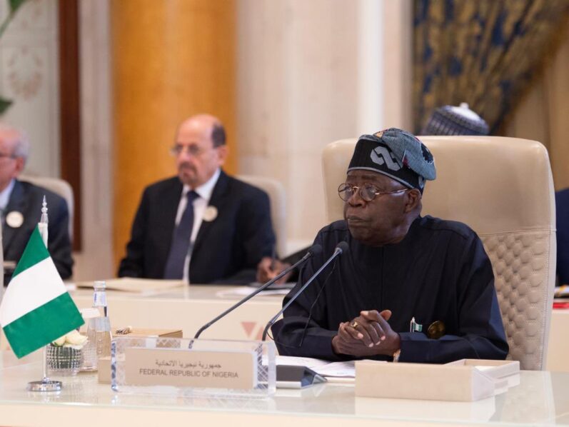 President Bola Tinubu on Monday in Riyadh, Saudi Arabia demanded for an end to Israeli aggression in Gaza, backing a two-state solution