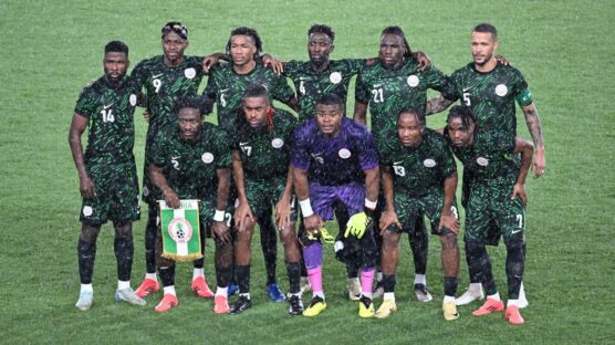 Nigeria's players pose for a team photograph ahead of the Morocco 2025 Africa Cup of Nations Group D qualification football match between Nigeria and Benin at the Houphouet Boigny stadium in Abidjan, on November 14, 2024. (Photo by Sia KAMBOU / AFP)