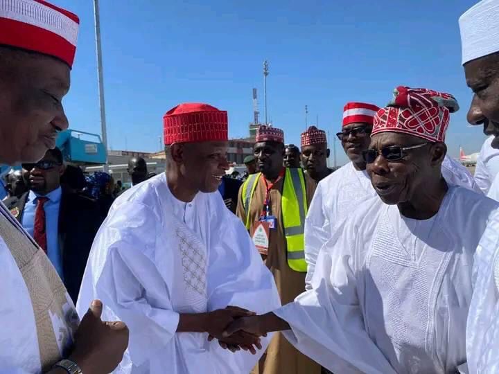 Obasanjo storms Kano in red cap for Kwankwaso's daughter's wedding