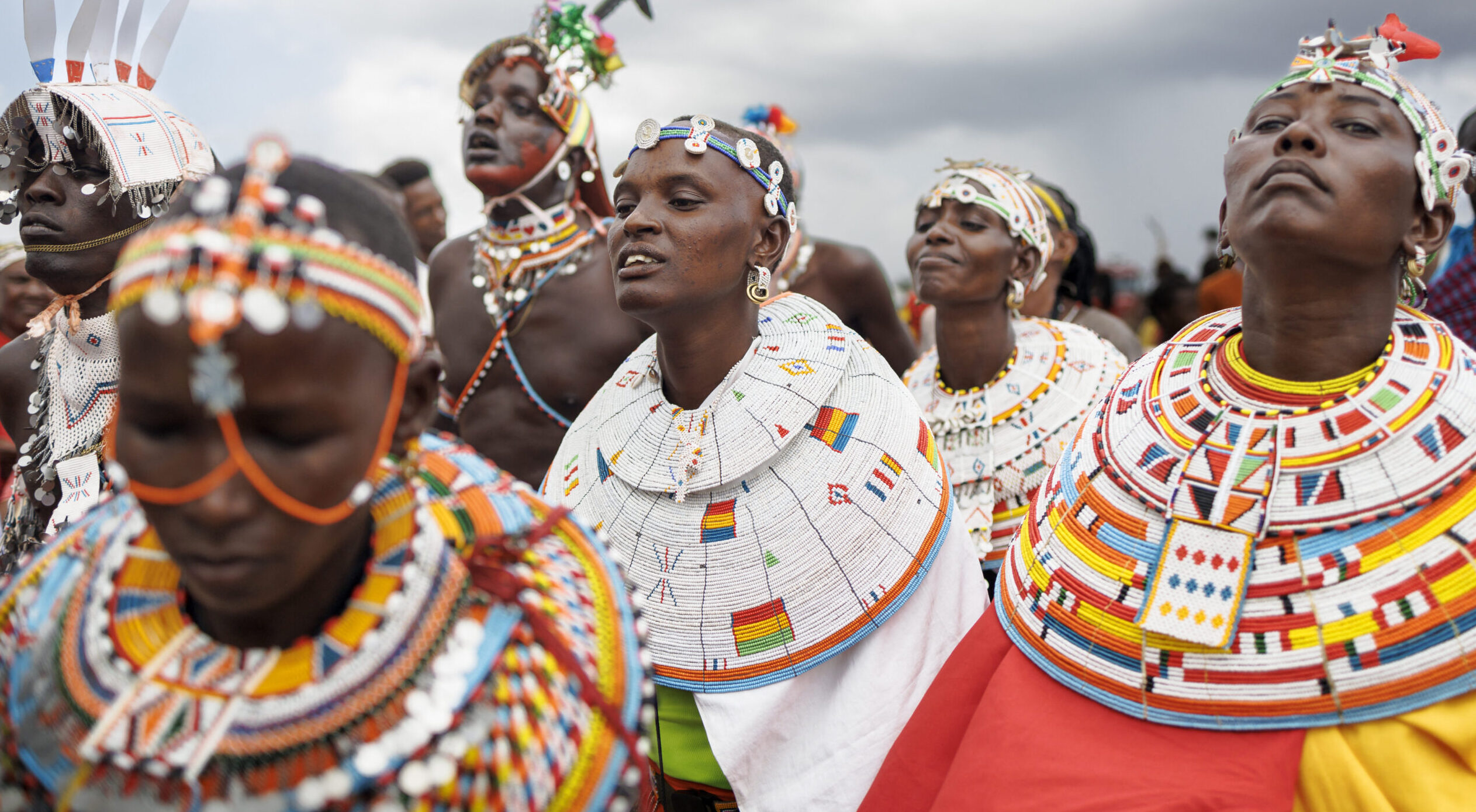 Traditionally dressed members of the Samburu community perform a cultural dance at the Maa festival that brought members of Maasai tribes from across Kenya to the Samburu National Reserve at Archer's Post, near Samburu, on November 7, 2024. The Maa festival celebrates one of the best-known parts of Kenyan culture, which has proven remarkably resilient even as it faces pressure from modernization and climate change. (Photo by Tony KARUMBA / AFP)