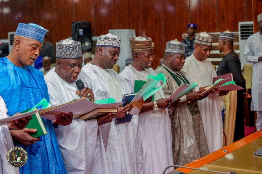 Governor Dauda Lawal of Zamfara State swears in newly elected local government chairmen, urging them to prioritise grassroots welfare, transparency, and collaboration with the state government.