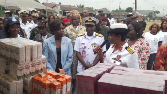 From left: Rivers State Commissioner for Health, Adaeze Oreh, and the Naval Officers.