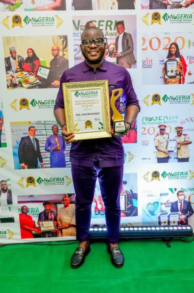 Oke Umurhohwo was awarded "Most Enterprising Tech Marketing Personality of the Year" at the 2024 Nigerian Technology Awards, recognising his innovative contributions to the tech industry.