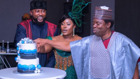 (L-R) Oluwatoyin Oyekanmi, Founder, Jollof Cafe Franchise (Pty) Limited; Mr Jumoke Oyekanmi, Executive Director, Jollof Cafe (Pty) Ltd, Ambassador Temitope Alexander Ajayi, Acting High Commissioner to South Africa during Oyekanmi’s 40th Birthday Celebration at Maslow Hotel, Sandton Johannesburg