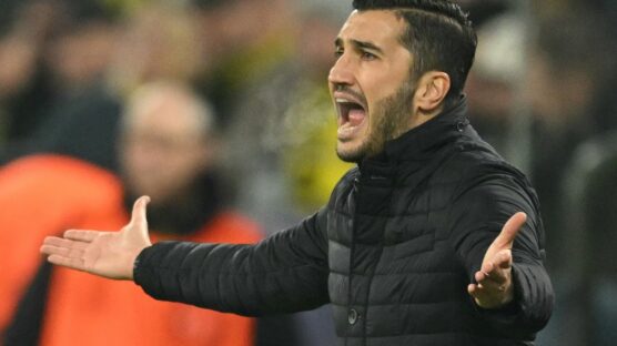 (FILES) Dortmund's Turkish headcoach Nuri Sahin reacts from the sidelines during the UEFA Champions League football match BVB Borussia Dortmund vs SK Sturm Graz in Dortmund, western Germany on November 5, 2024. Borussia Dortmund have fired struggling head coach Nuri Sahin one day after their 2-1 Champions League loss at Bologna, saying on January 22, 2025 they "lost faith" in the young manager. (Photo by INA FASSBENDER / AFP)